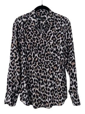 J. Crew 100% Silk  Leopard Print Button-Up Shirt - Black & Tan 4